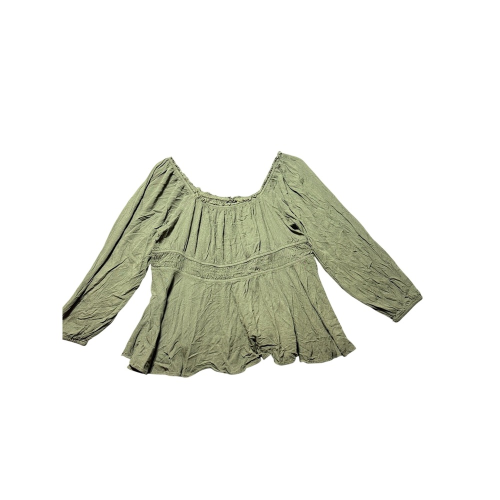 Torrid Peplum Blouse Womens 3‎ Green Excellent Smocked Waist Long Sleeve